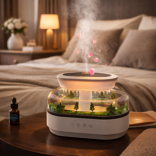Raindrop Aroma Humidifier – Ultrasonic Air Humidifier with Colorful Light, White Noise & Essential Oil Diffuser