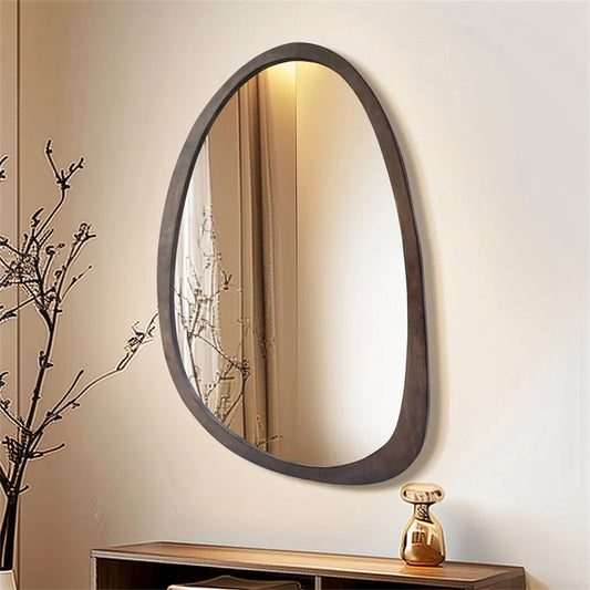 Irregular Wall Mirror with Black Walnut Wood Frame