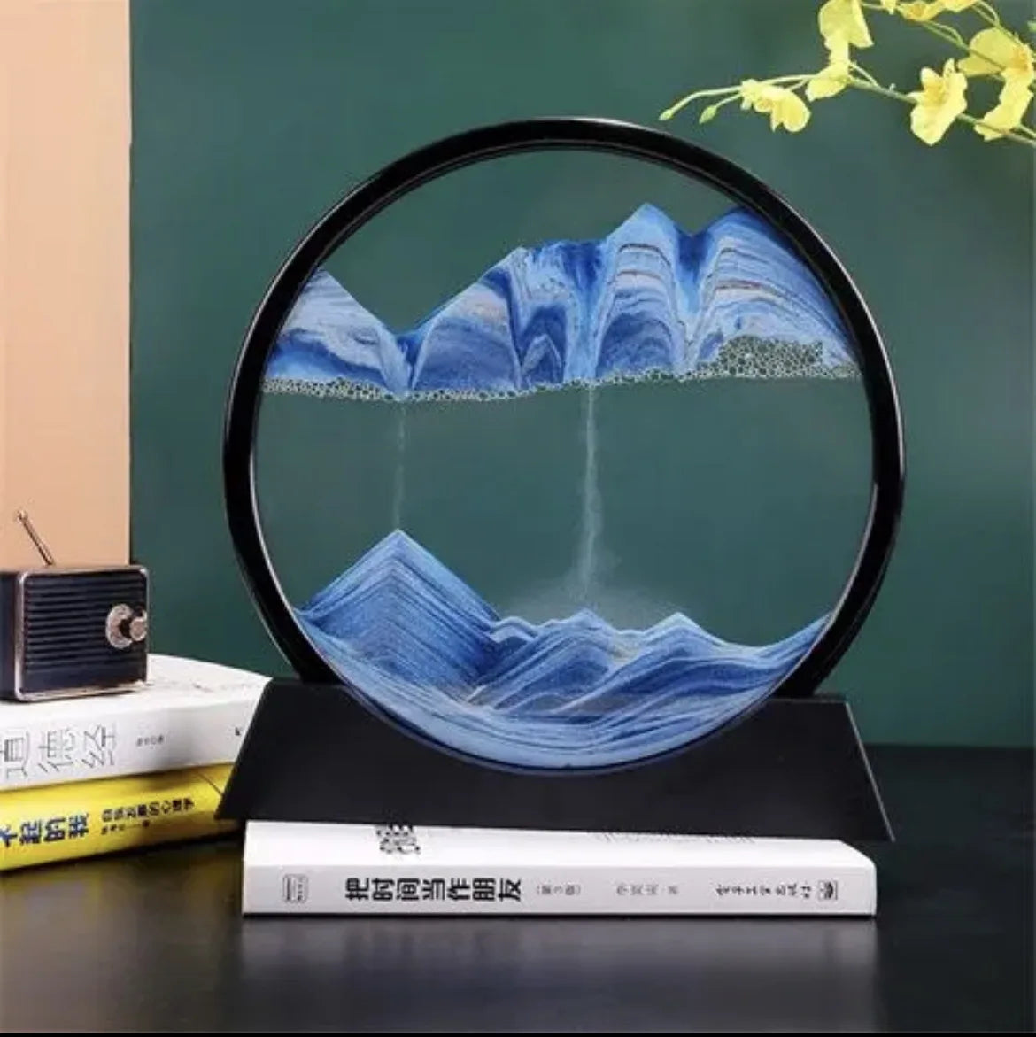 3D Moving Sand Art Picture – Round Glass Hourglass Deep Sea Sandscape Decor for Home & Office