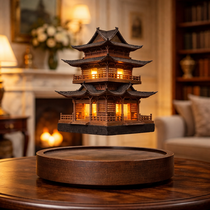 Magnetic Levitating Mini Pagoda Statue – Floating Ancient Architecture Tower with LED or Wooden Base, Zen Home Decor