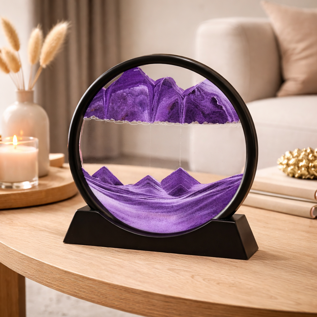 3D Moving Sand Art Picture – Round Glass Hourglass Deep Sea Sandscape Decor for Home & Office