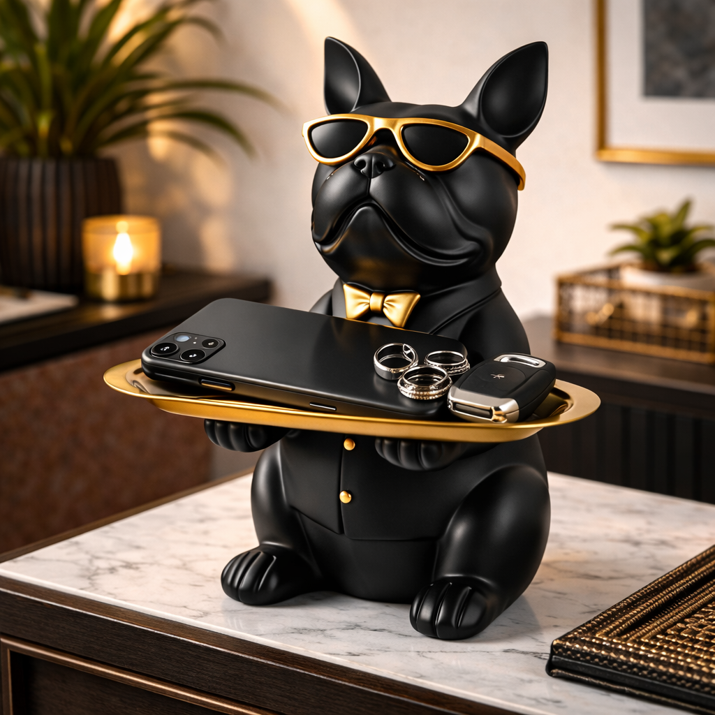 Multi-Functional Bulldog Tray Statue