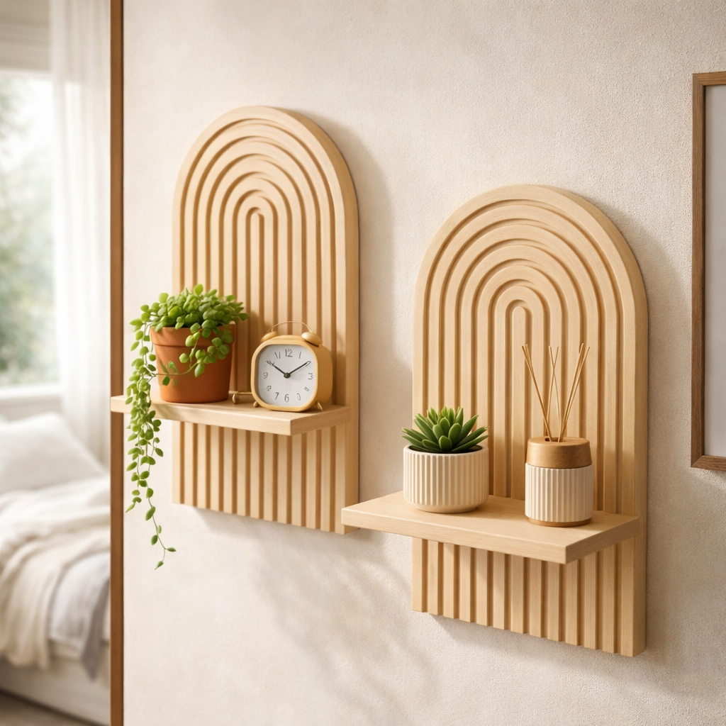 Boho Wooden Floating Wall Shelf