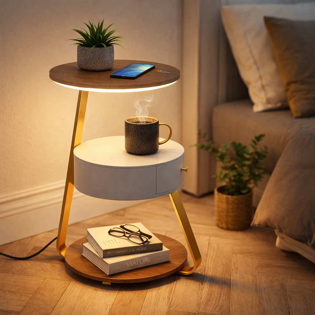 Modern LED Floor Lamp with Shelf