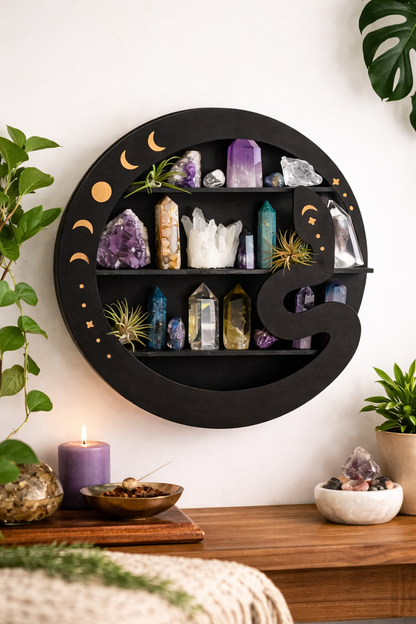 Wooden Moon Face Floating Shelf