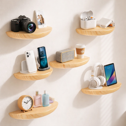 Solid Wooden Semicircle Wall Shelf