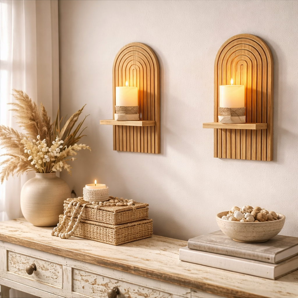 Boho Wooden Floating Wall Shelf