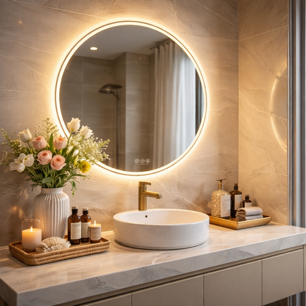 Round LED Bathroom Mirror with Backlit Light