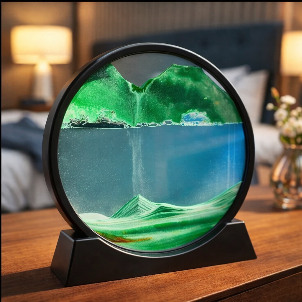 3D Moving Sand Art Picture – Round Glass Hourglass Deep Sea Sandscape Decor for Home & Office