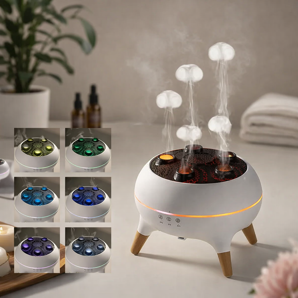 Dynamic Jellyfish Air Humidifier 250ml – Ultrasonic Essential Oil Diffuser with Remote Control, Rain Sound Effect & 7-Color Night Light