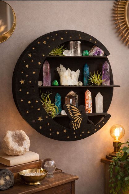 Wooden Moon Face Floating Shelf