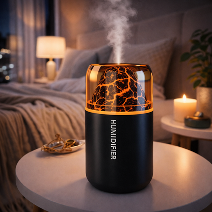Volcanic Flame Aroma Humidifier – USB Ultrasonic Diffuser with Volcano Effect, Mist & Ambient Light for Car, Home & Bedroom