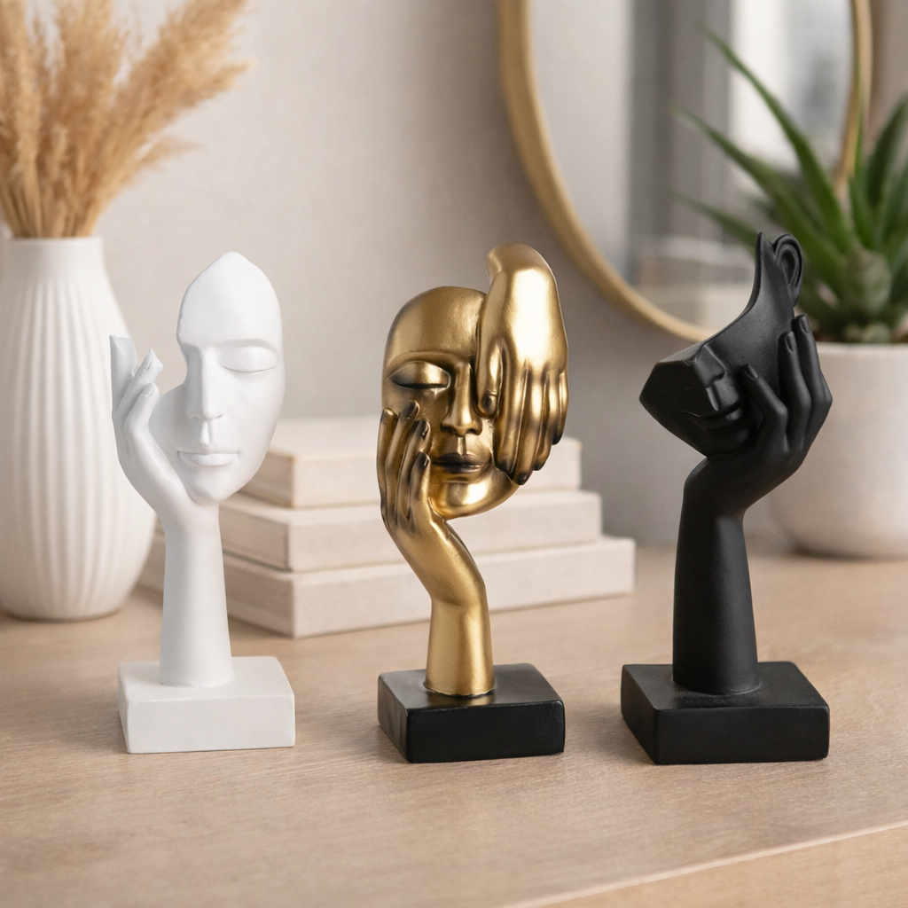 Nordic Abstract Face Resin Statue – Light Luxury Modern Sculpture Figurine for Home & Office Decor