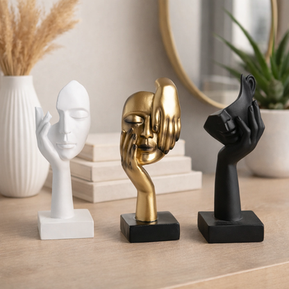 Nordic Abstract Face Resin Statue – Light Luxury Modern Sculpture Figurine for Home & Office Decor