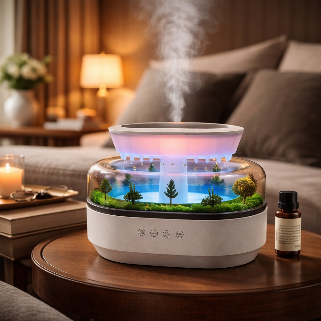 Raindrop Aroma Humidifier – Ultrasonic Air Humidifier with Colorful Light, White Noise & Essential Oil Diffuser