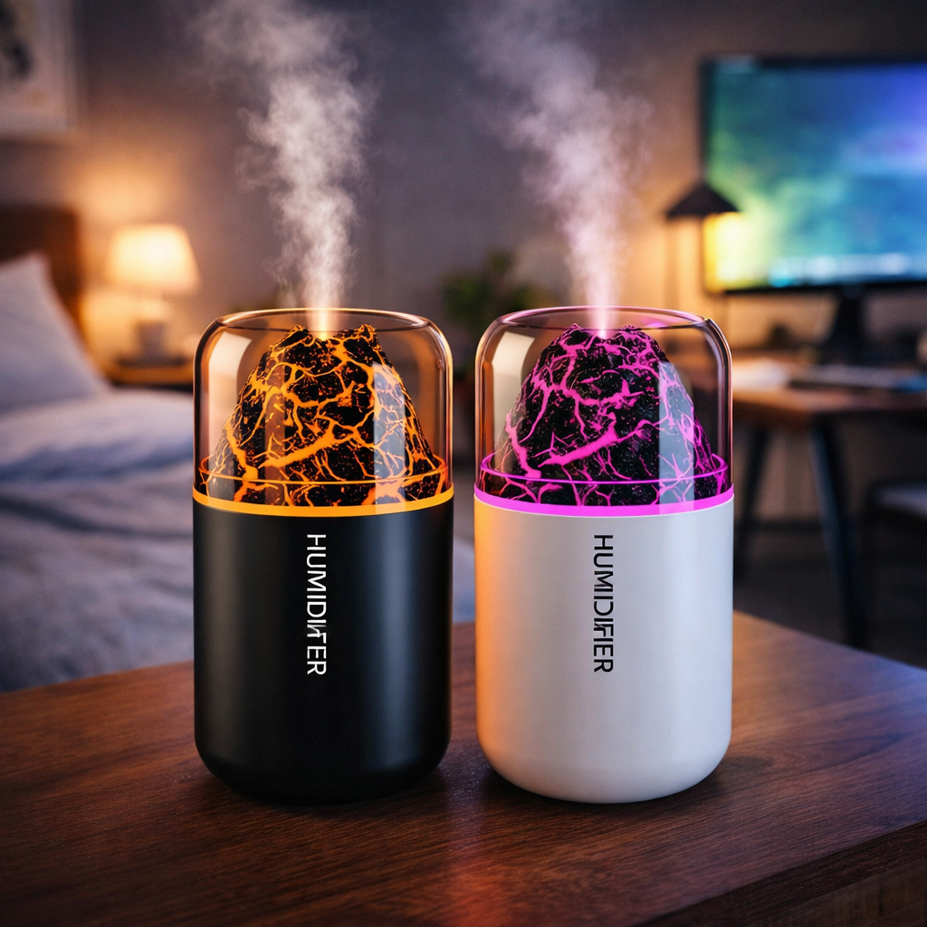 Volcanic Flame Aroma Humidifier – USB Ultrasonic Diffuser with Volcano Effect, Mist & Ambient Light for Car, Home & Bedroom