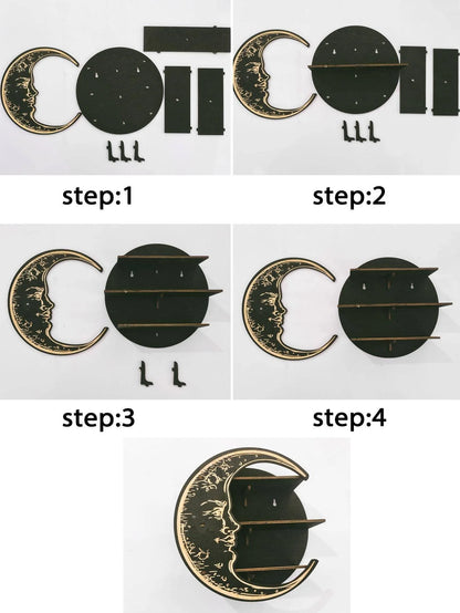 Wooden Moon Face Floating Shelf