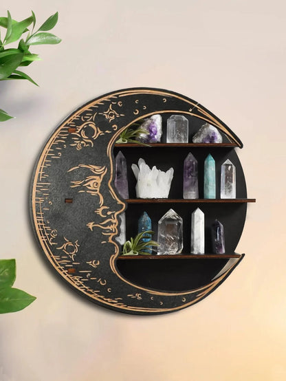 Wooden Moon Face Floating Shelf
