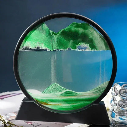 3D Moving Sand Art Picture – Round Glass Hourglass Deep Sea Sandscape Decor for Home & Office
