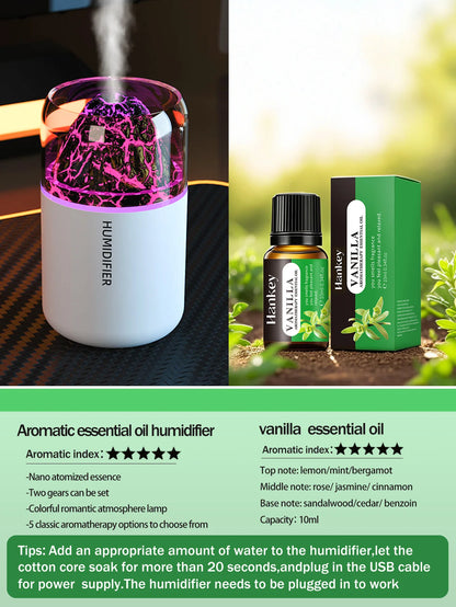 Volcanic Flame Aroma Humidifier – USB Ultrasonic Diffuser with Volcano Effect, Mist & Ambient Light for Car, Home & Bedroom