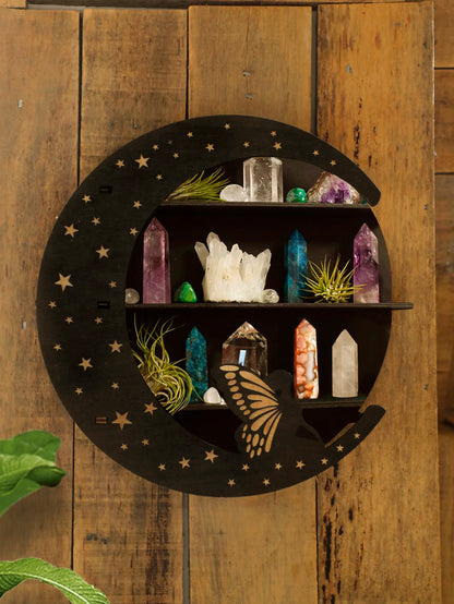 Wooden Moon Face Floating Shelf