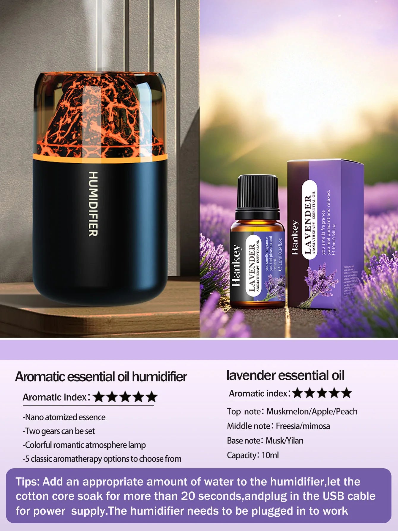 Volcanic Flame Aroma Humidifier – USB Ultrasonic Diffuser with Volcano Effect, Mist & Ambient Light for Car, Home & Bedroom