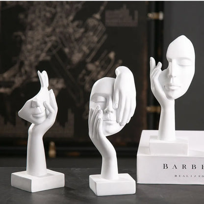 Nordic Abstract Face Resin Statue – Light Luxury Modern Sculpture Figurine for Home & Office Decor