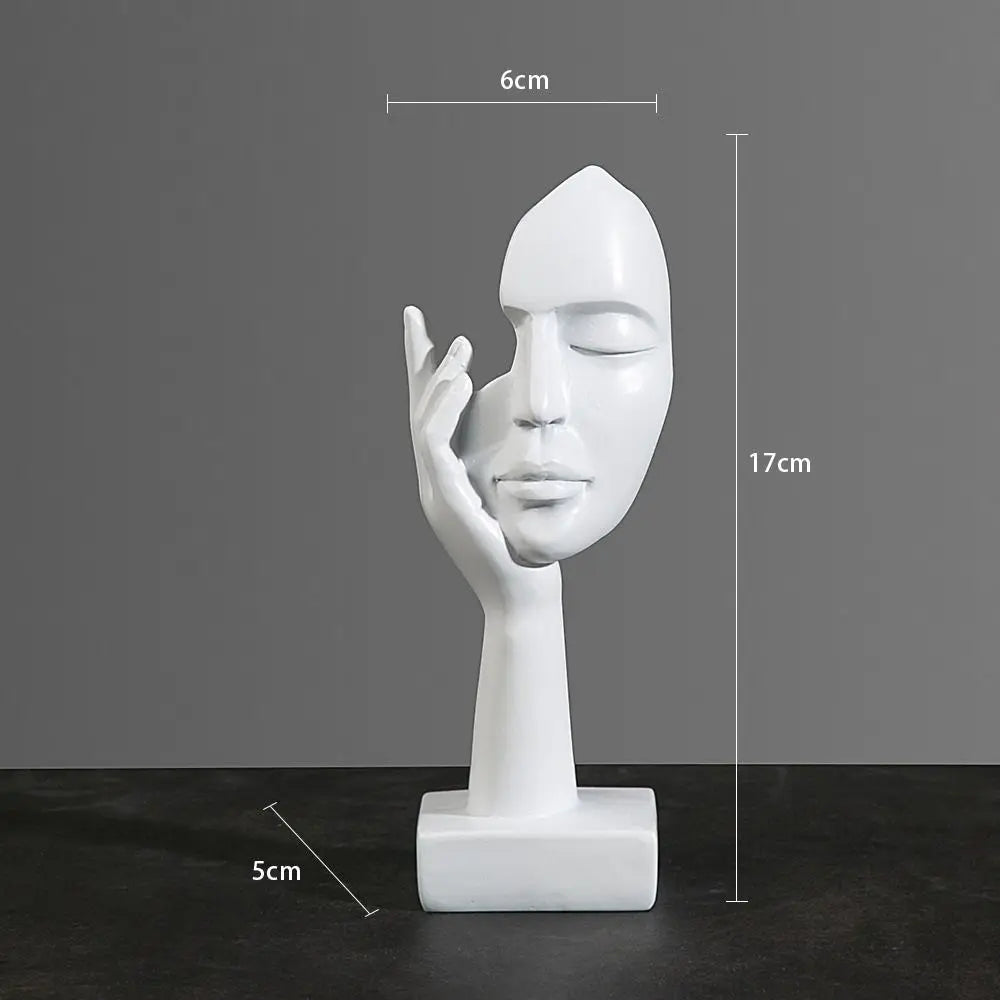Nordic Abstract Face Resin Statue – Light Luxury Modern Sculpture Figurine for Home & Office Decor