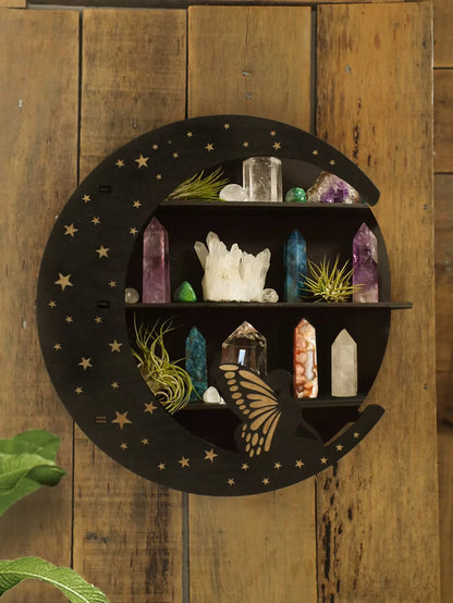 Wooden Moon Face Floating Shelf