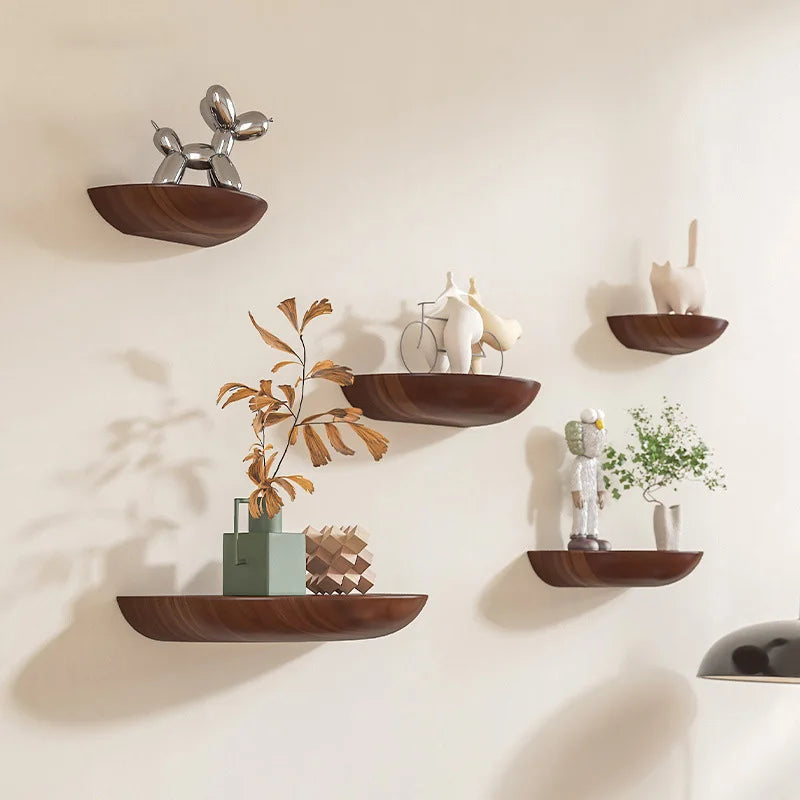 Solid Wooden Semicircle Wall Shelf