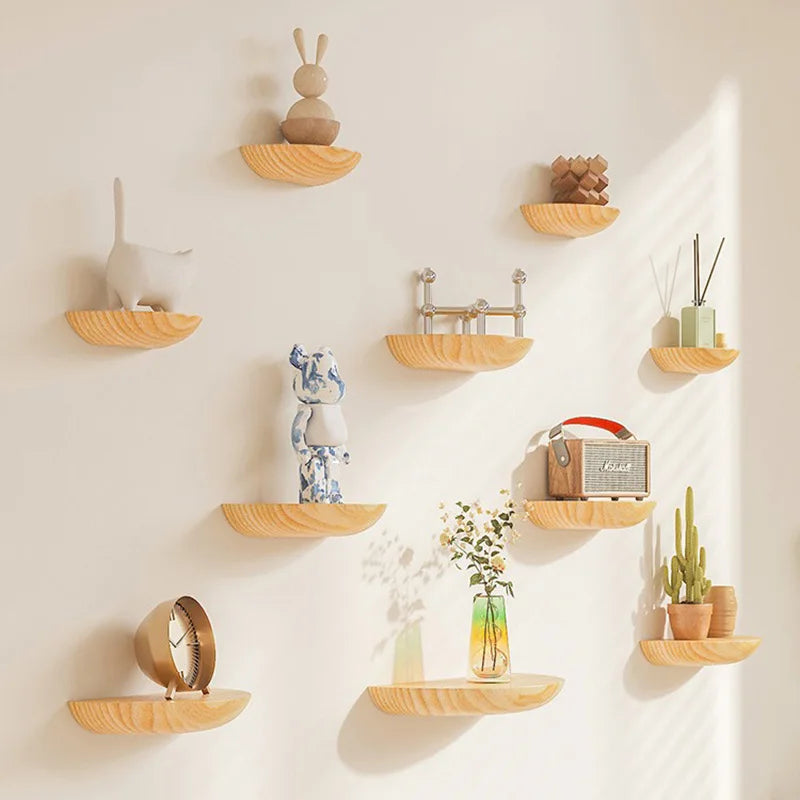 Solid Wooden Semicircle Wall Shelf