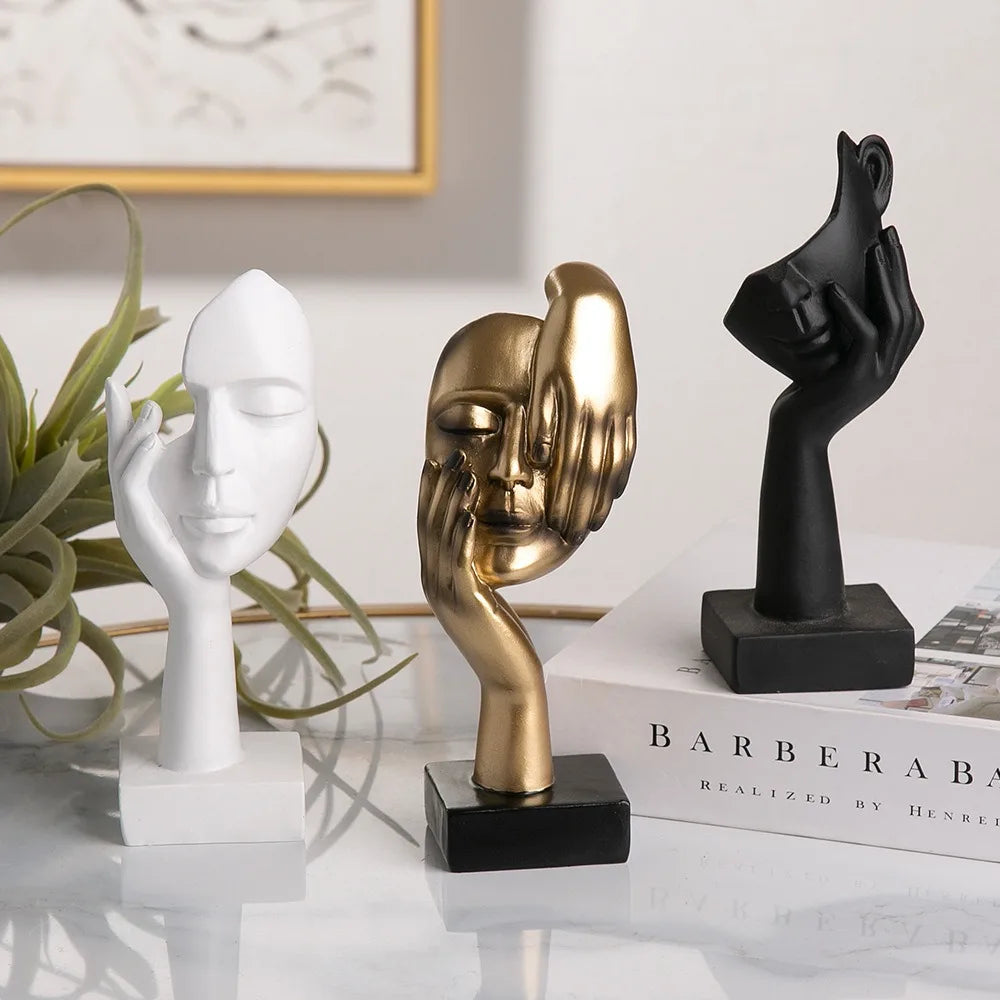 Nordic Abstract Face Resin Statue – Light Luxury Modern Sculpture Figurine for Home & Office Decor