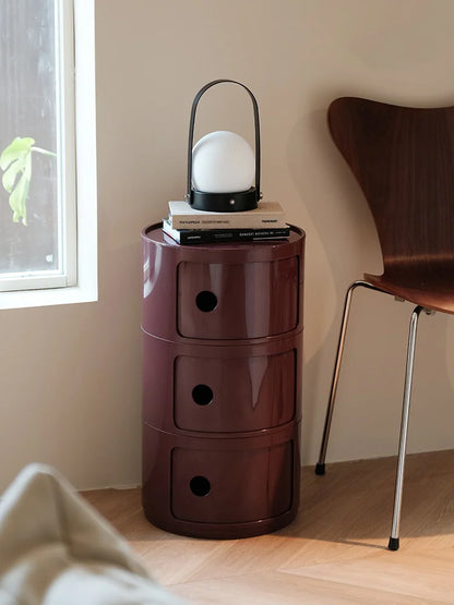 Round Nordic Bedside Table with Storage