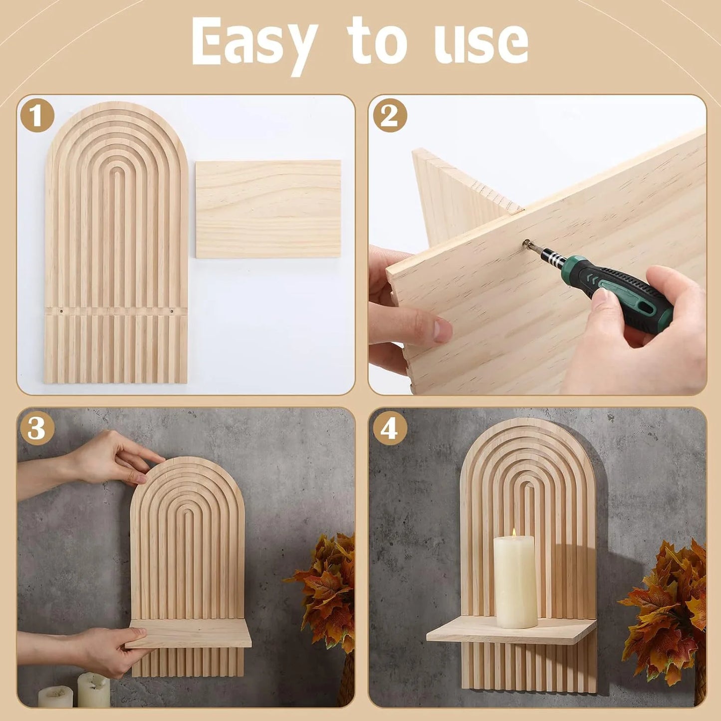 Boho Wooden Floating Wall Shelf