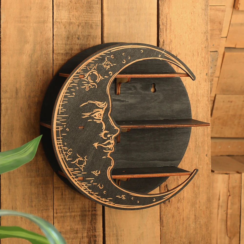 Wooden Moon Face Floating Shelf
