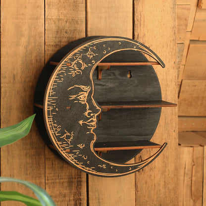 Wooden Moon Face Floating Shelf