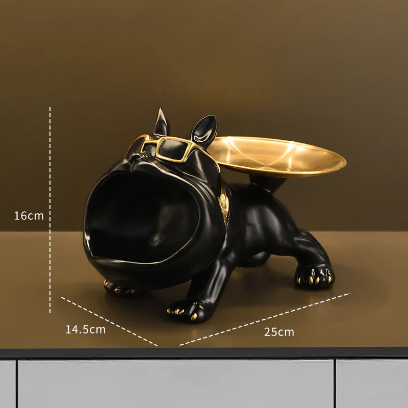 Luxury Bulldog Resin Statue with Storage Tray – Decorative Dog Sculpture & Organizer for Home Decor