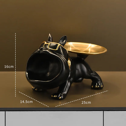 Luxury Bulldog Resin Statue with Storage Tray – Decorative Dog Sculpture & Organizer for Home Decor