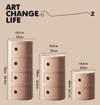 Round Nordic Bedside Table with Storage