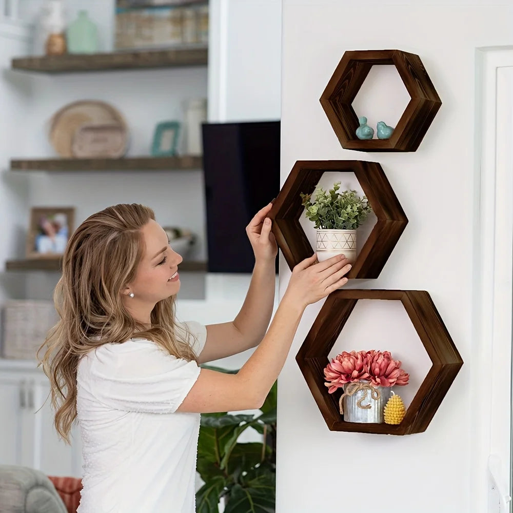 Hexagon Floating Wall Shelf
