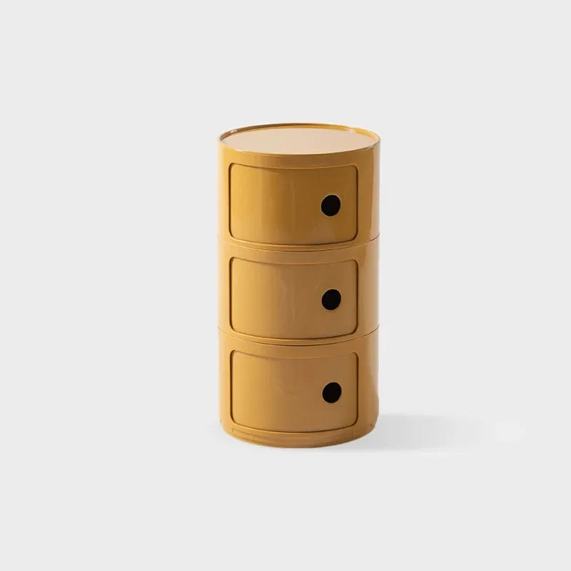 Round Nordic Bedside Table with Storage