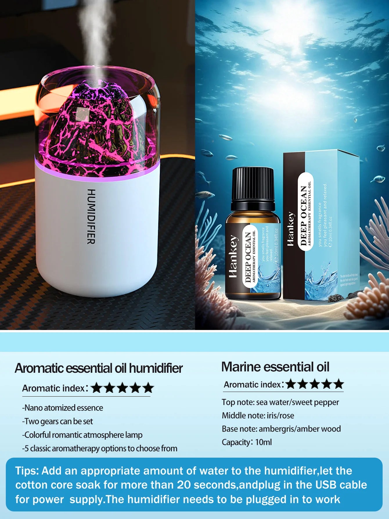 Volcanic Flame Aroma Humidifier – USB Ultrasonic Diffuser with Volcano Effect, Mist & Ambient Light for Car, Home & Bedroom