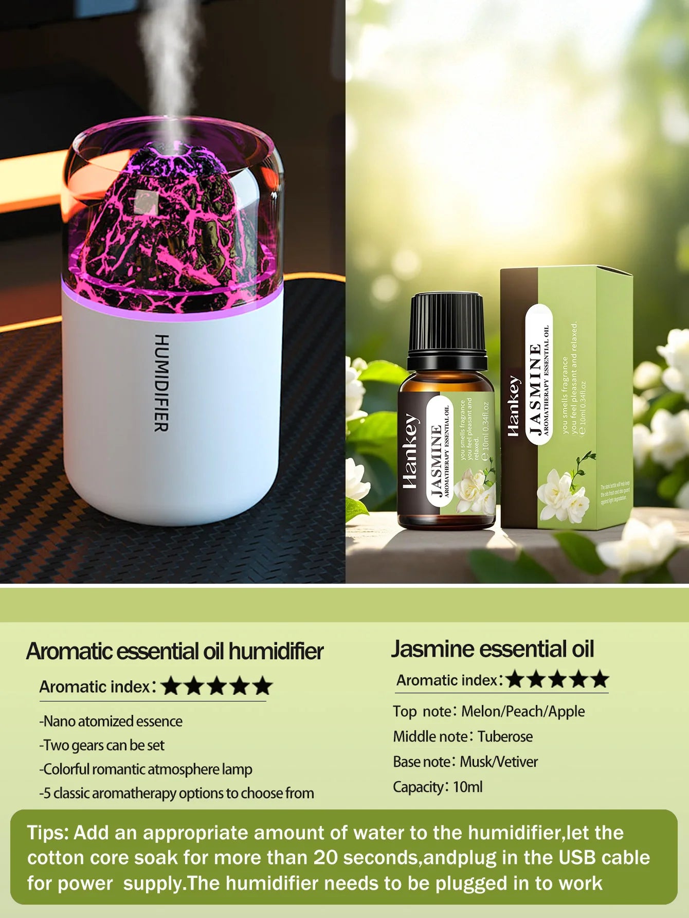 Volcanic Flame Aroma Humidifier – USB Ultrasonic Diffuser with Volcano Effect, Mist & Ambient Light for Car, Home & Bedroom