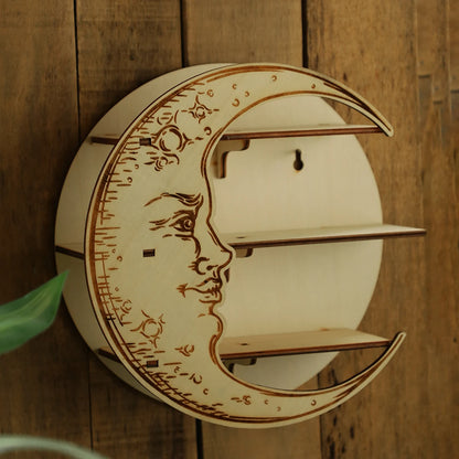 Wooden Moon Face Floating Shelf