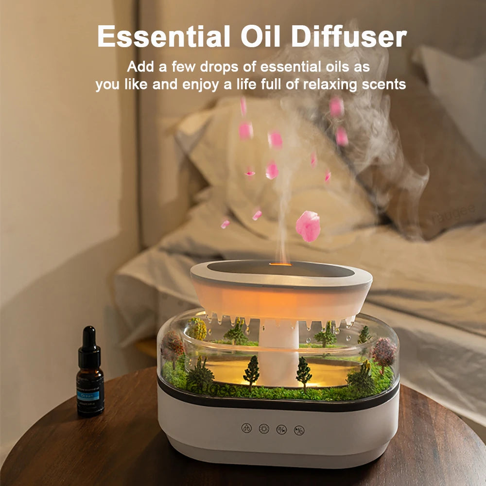 Raindrop Aroma Humidifier – Ultrasonic Air Humidifier with Colorful Light, White Noise & Essential Oil Diffuser
