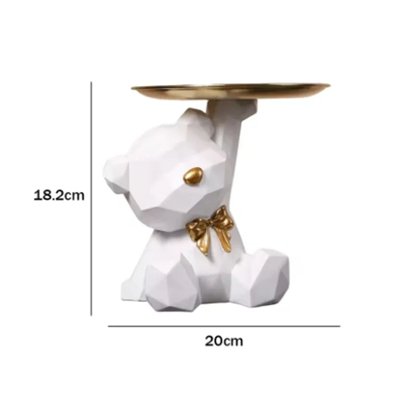 Kawaii Geometric Bear Tray with Butterfly – Decorative Storage Tray & Desktop Organizer for Home