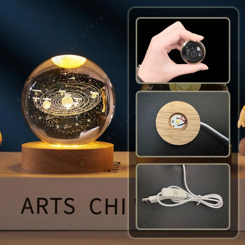 3D Crystal Ball Galaxy Night Light USB LED Table Lamp