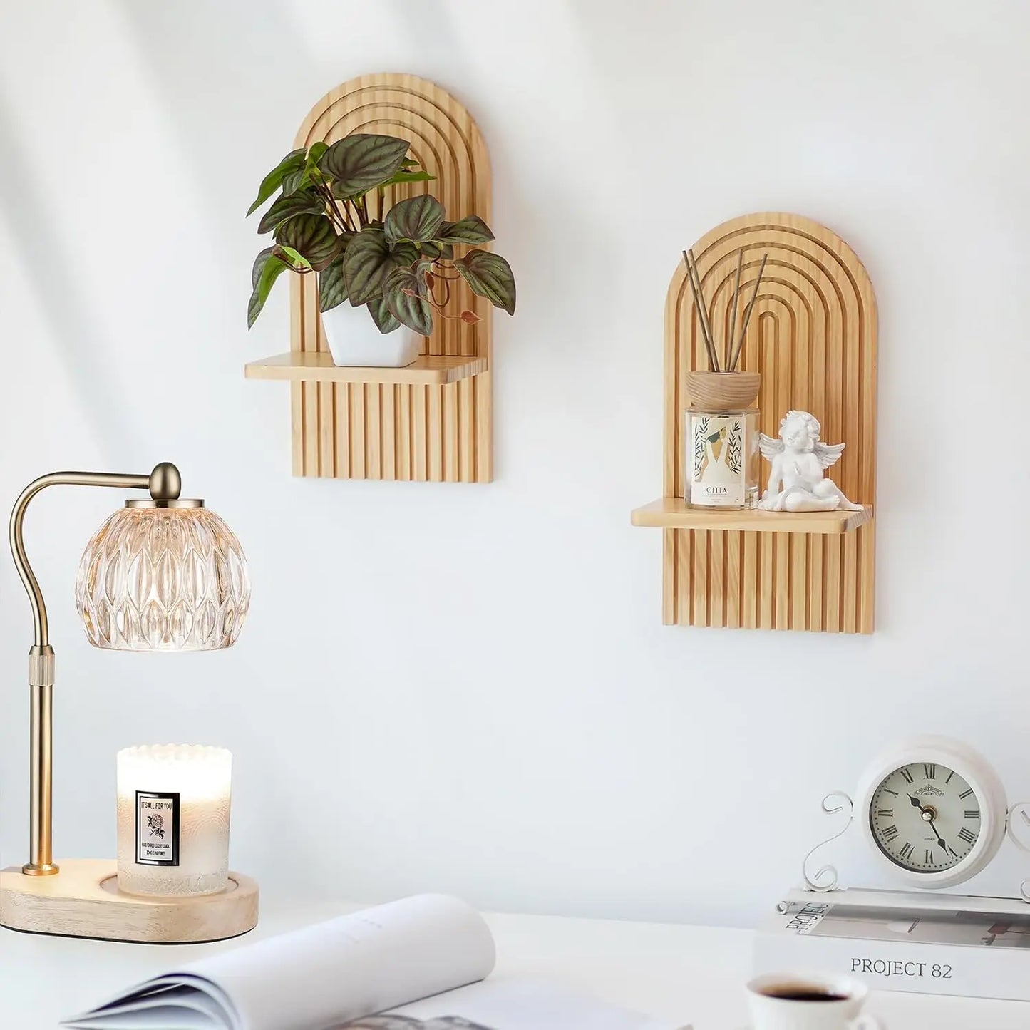 Boho Wooden Floating Wall Shelf
