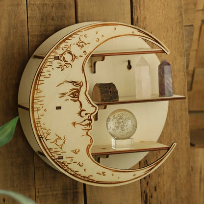 Wooden Moon Face Floating Shelf
