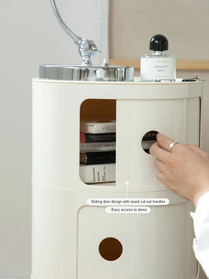 Round Nordic Bedside Table with Storage